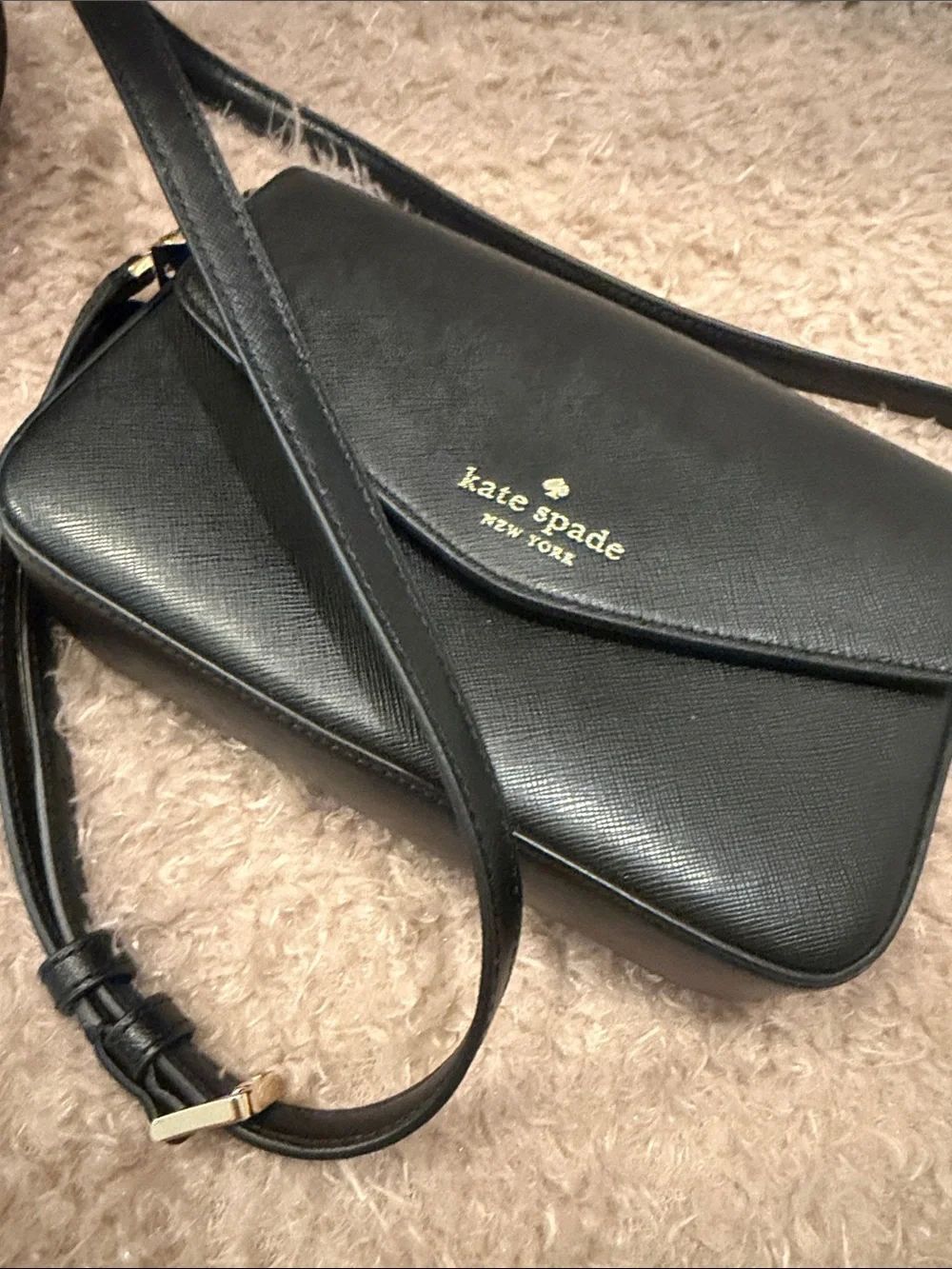 kate spade Black Saffiano Leather Crossbody Bag with Gold Logo new!